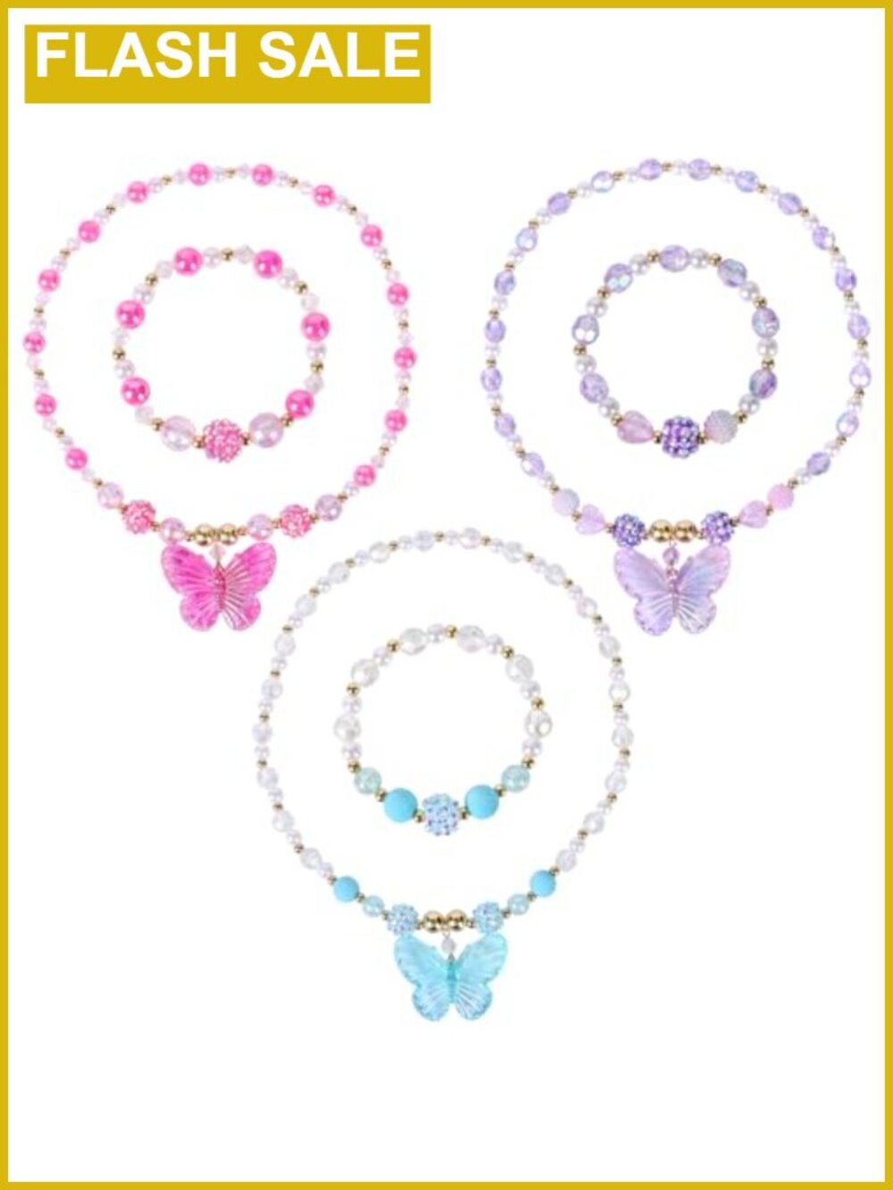 Butterfly Necklace Bracelet Set Acrylic Jewelry for Little Girls Dress Up